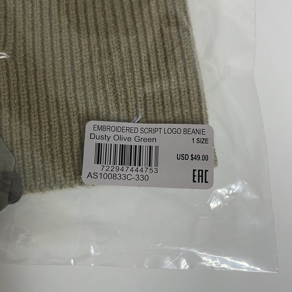 All Saints Embroidered Script Logo Beanie Olive Green - Picture 3 of 4